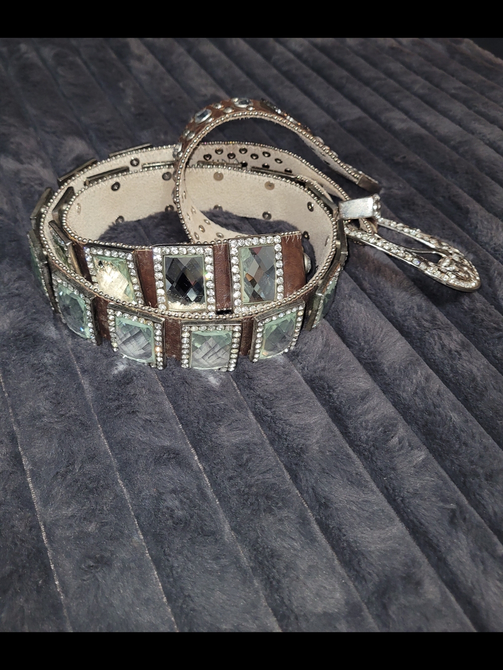 Brown Leather Belt with Large Gemstone Accents